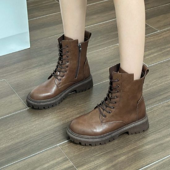 Picture of Winter British style lace up flat bottomed short boots