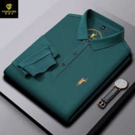 Picture of Solid color embroidered lapel t-shirt for men