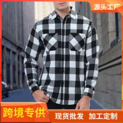 Picture of Men's plaid shirt, flannel brushed warm shirt, men's European and American casual shirt